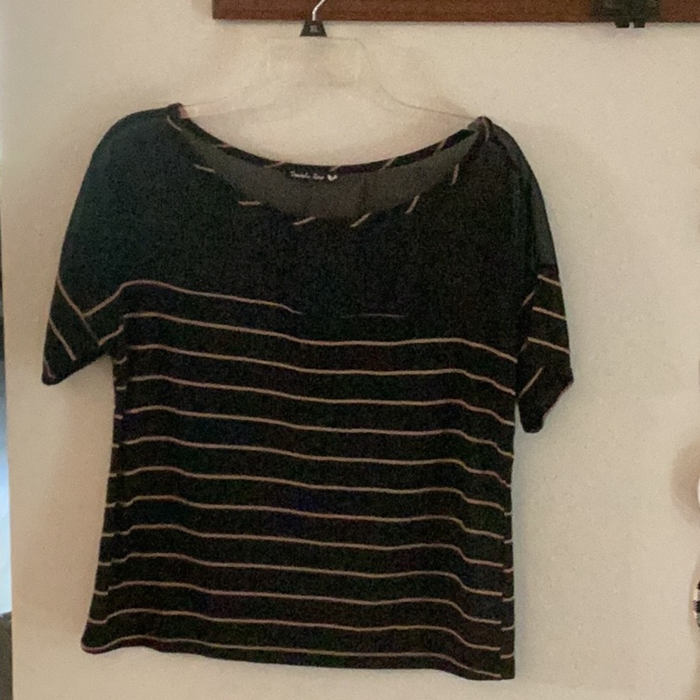Double Zero Black Short Sleeve T-Shirt With Tan Stripes